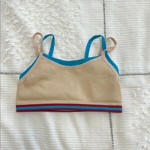 Tan and Blue Sports Bra with Striped Band